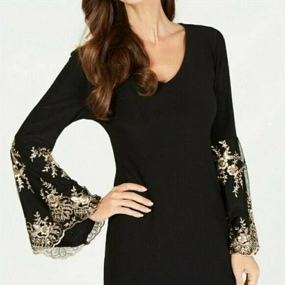 NWT MSK Bell Sleeve Shift Dress Black Gold Sleeve Women's Plus Size 1X H14730 - Picture 6 of 14